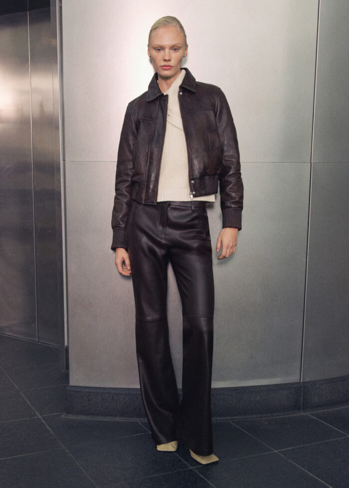 brown leather bomber jacket