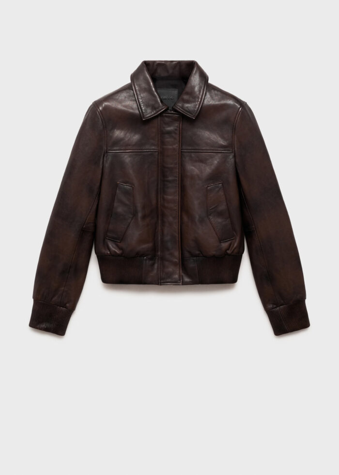brown leather bomber jacket