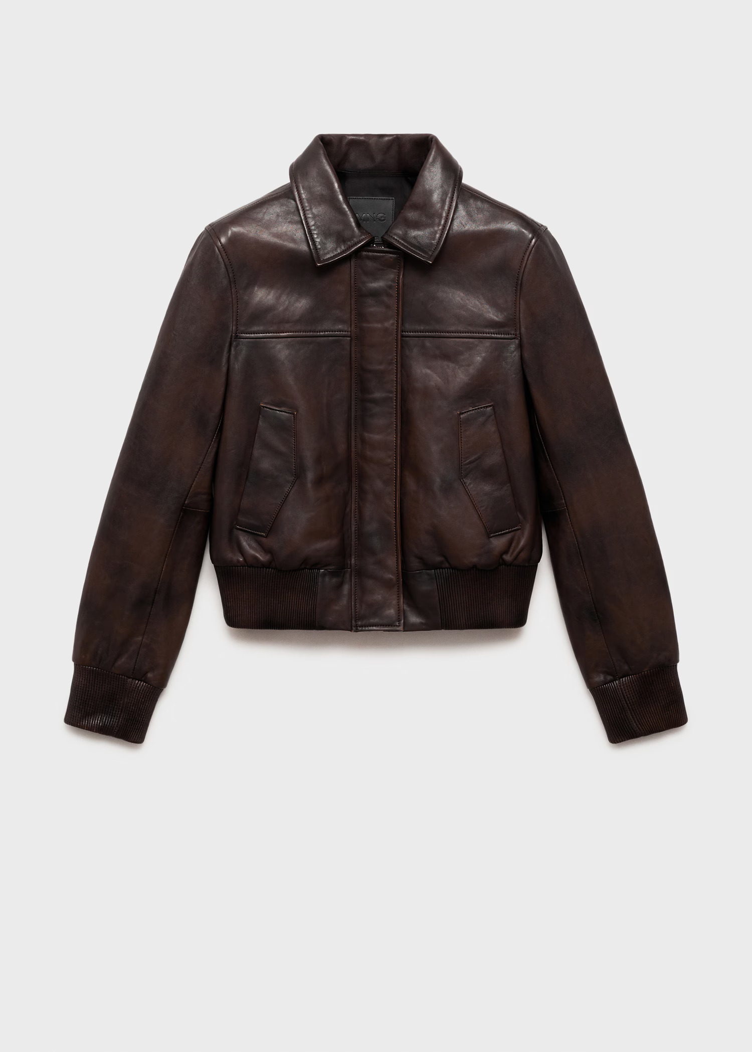 brown leather bomber jacket