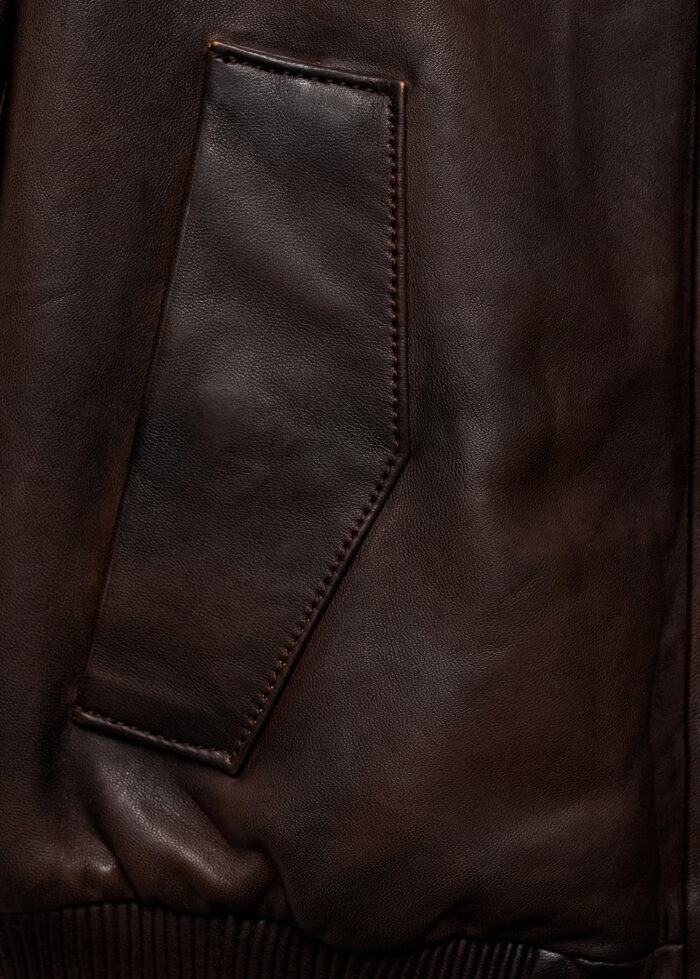 brown leather bomber jacket