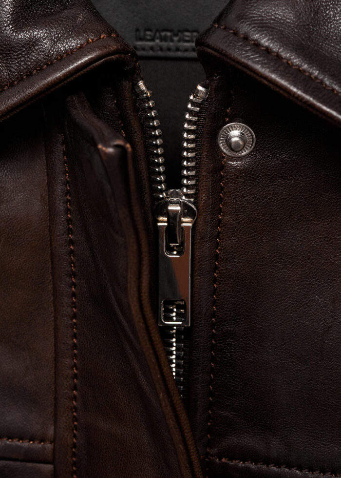 brown leather bomber jacket