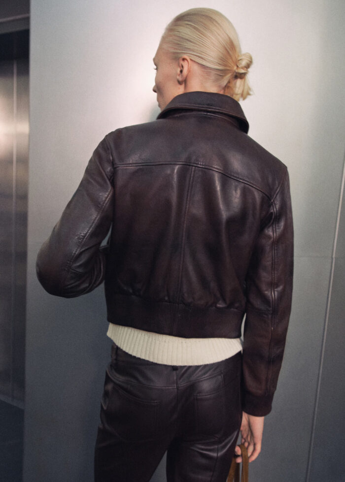 brown leather bomber jacket