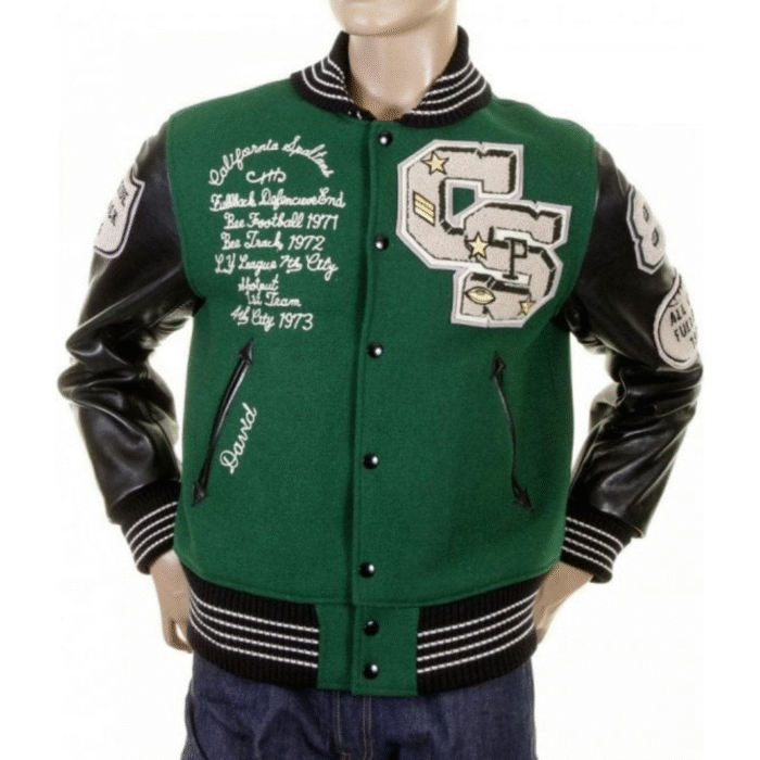 green varsity jacket