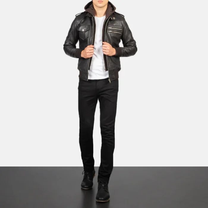 leather jacket with hood