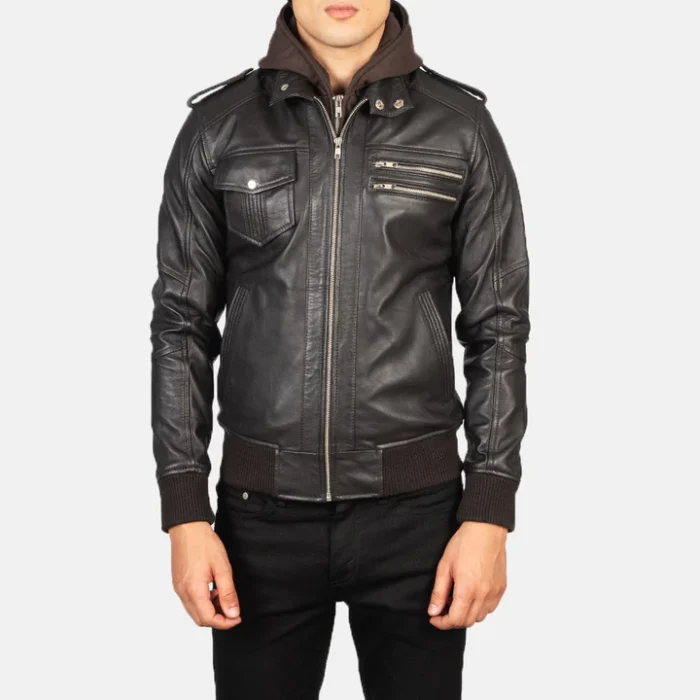 leather jacket with hood