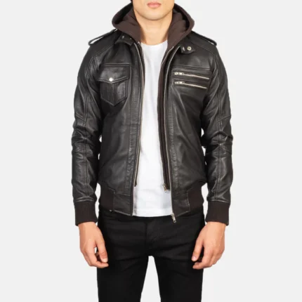 leather jacket with hood
