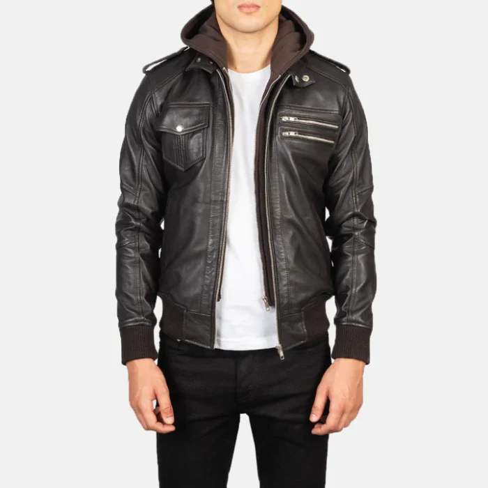 leather jacket with hood