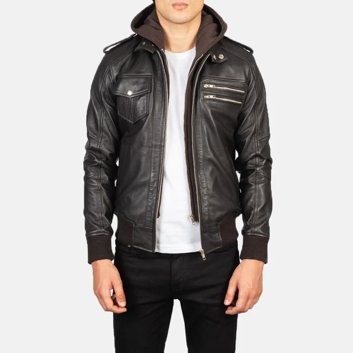 leather jacket with hood