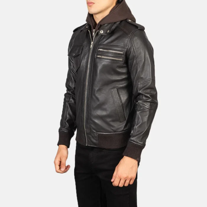 leather jacket with hood