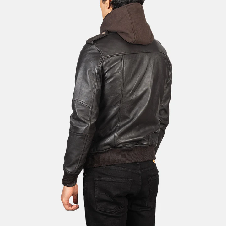 leather jacket with hood