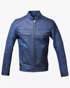 blue leather jacket​