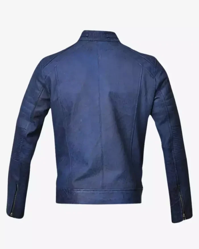 blue leather jacket​