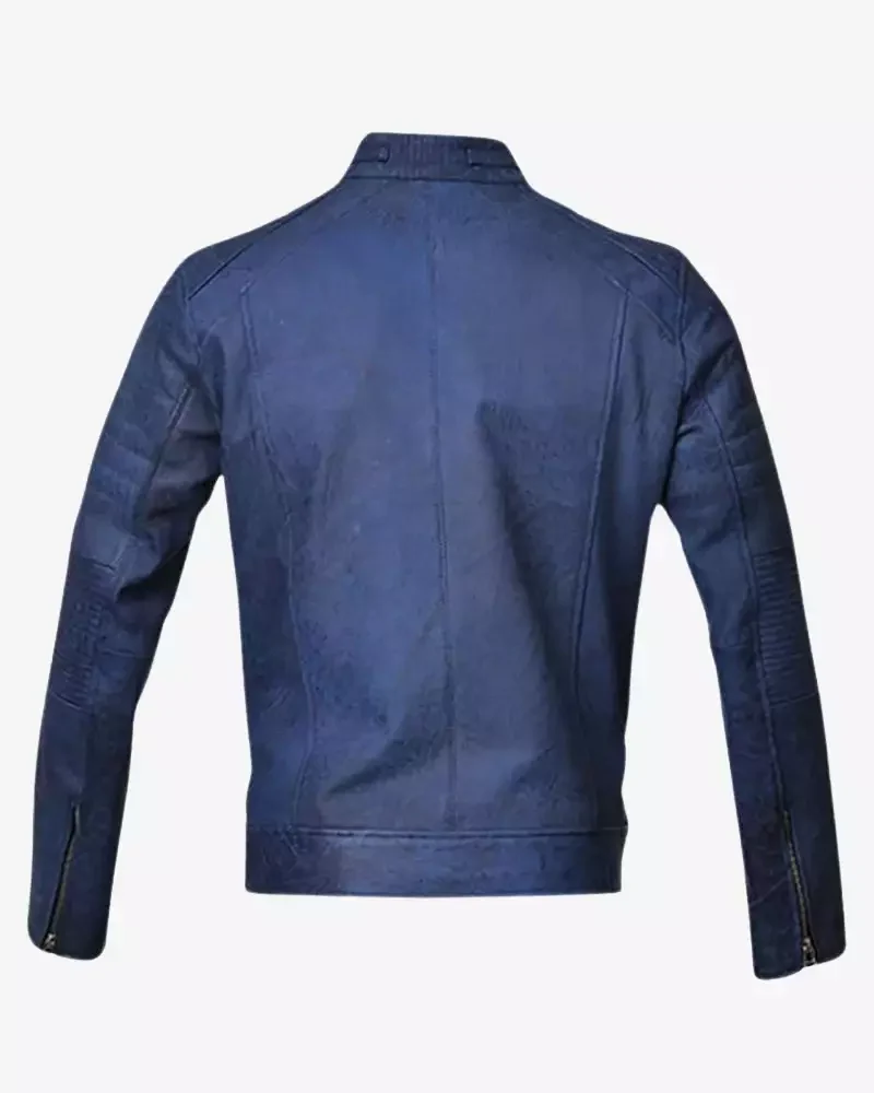 blue leather jacket​