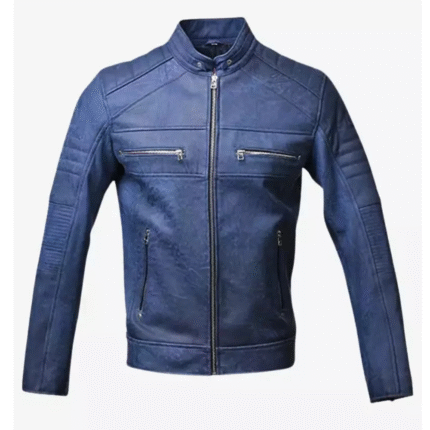 blue leather jacket