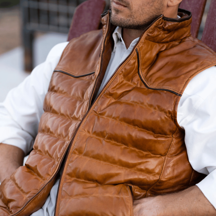 mens brown leather vest​