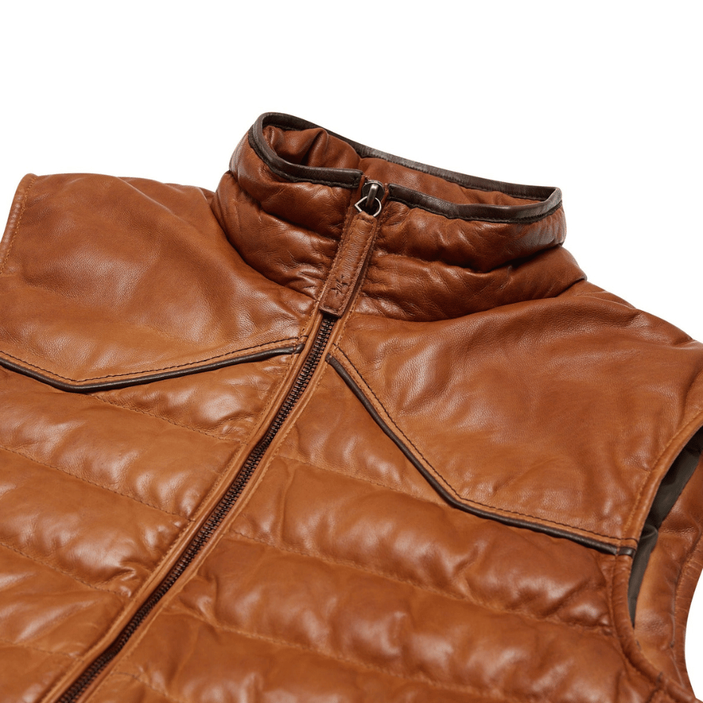 mens brown leather vest​