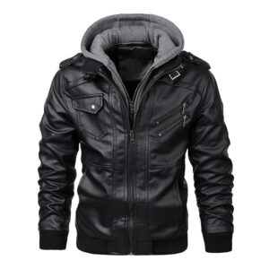 mens hooded leather jacket