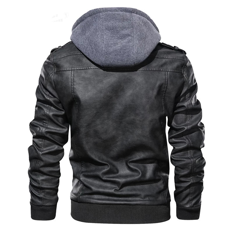 mens hooded leather jacket