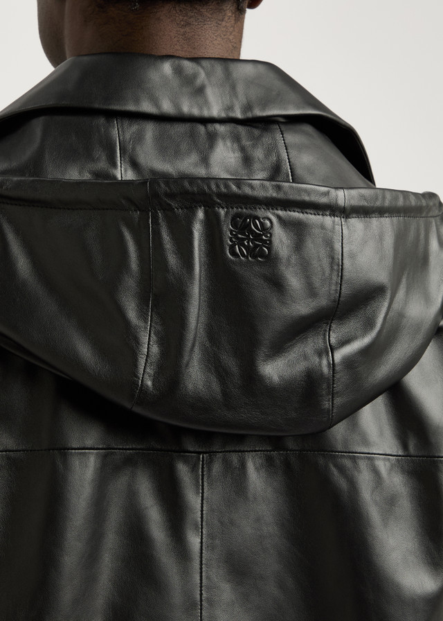 hooded leather jacket