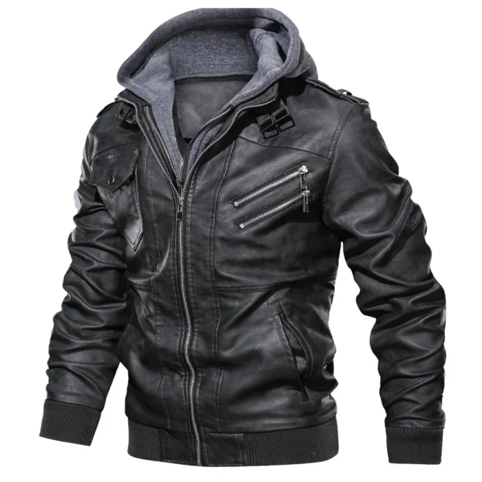 mens hooded leather jacket