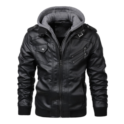 mens hooded leather jacket