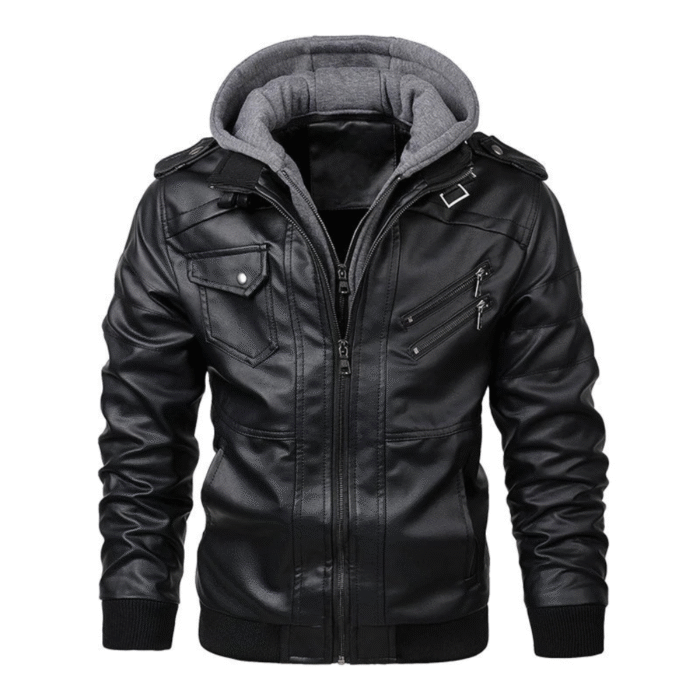 mens hooded leather jacket