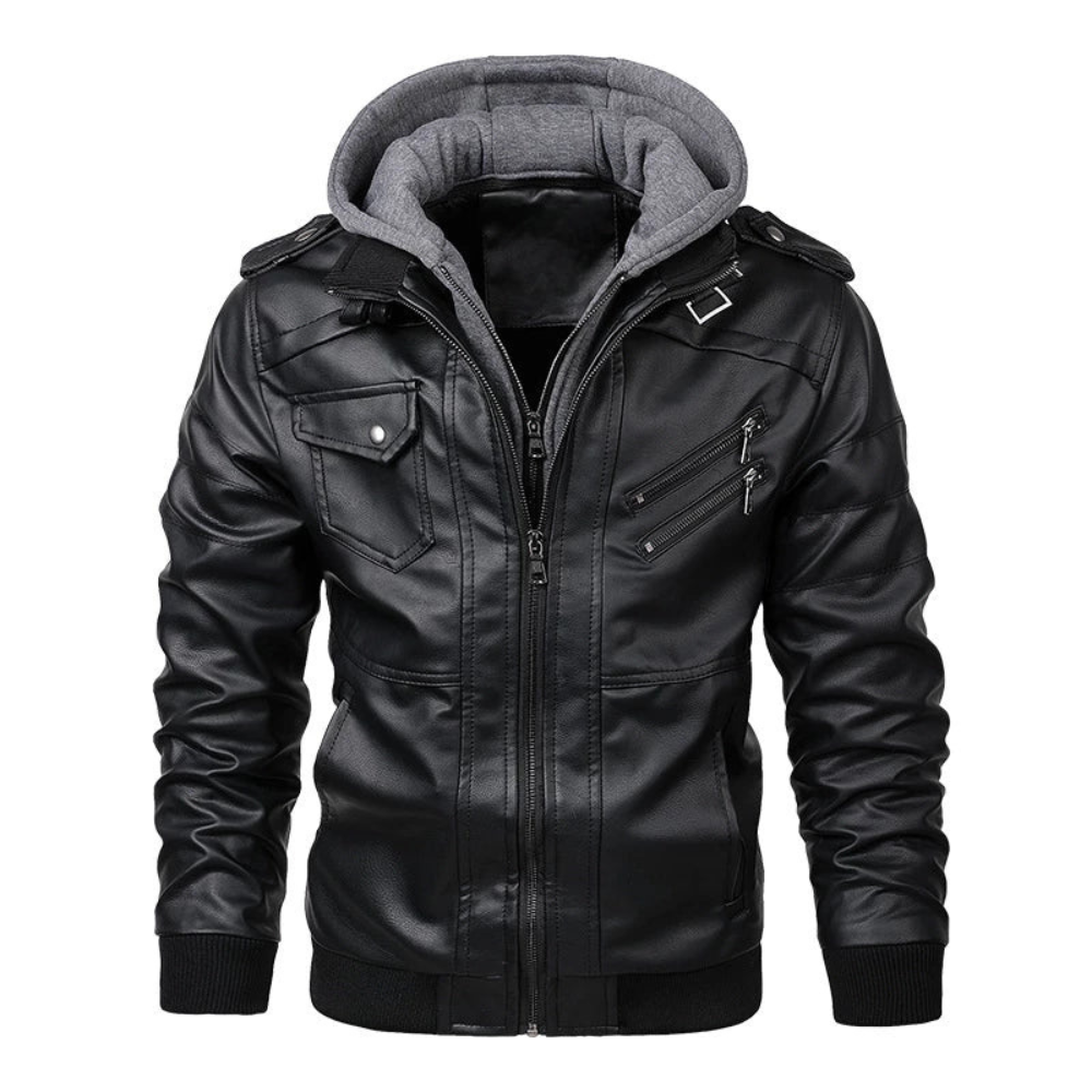 mens hooded leather jacket