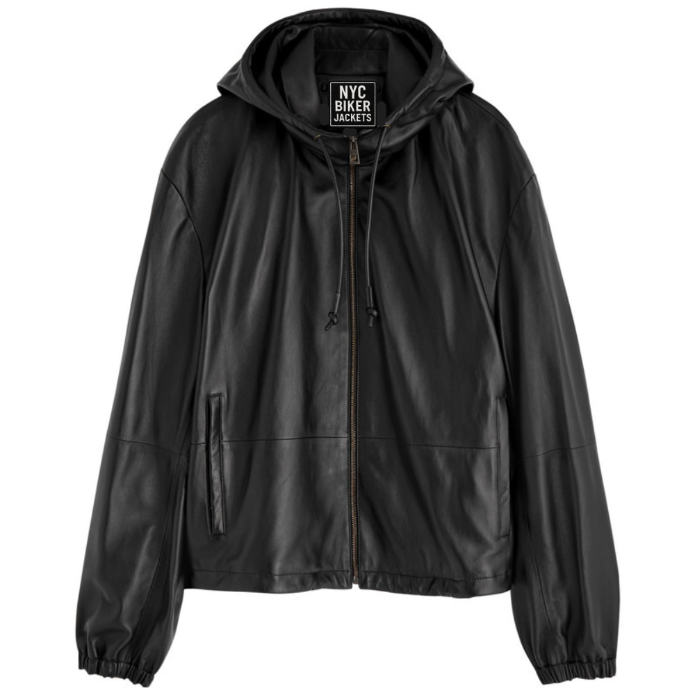 hooded leather jacket