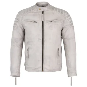 Mens Grey Leather Biker Jacket