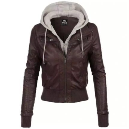 hooded leather jacket women​