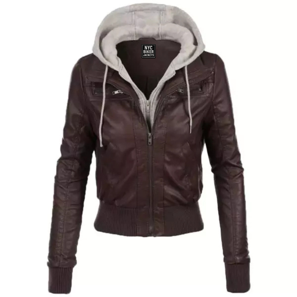 hooded leather jacket women​