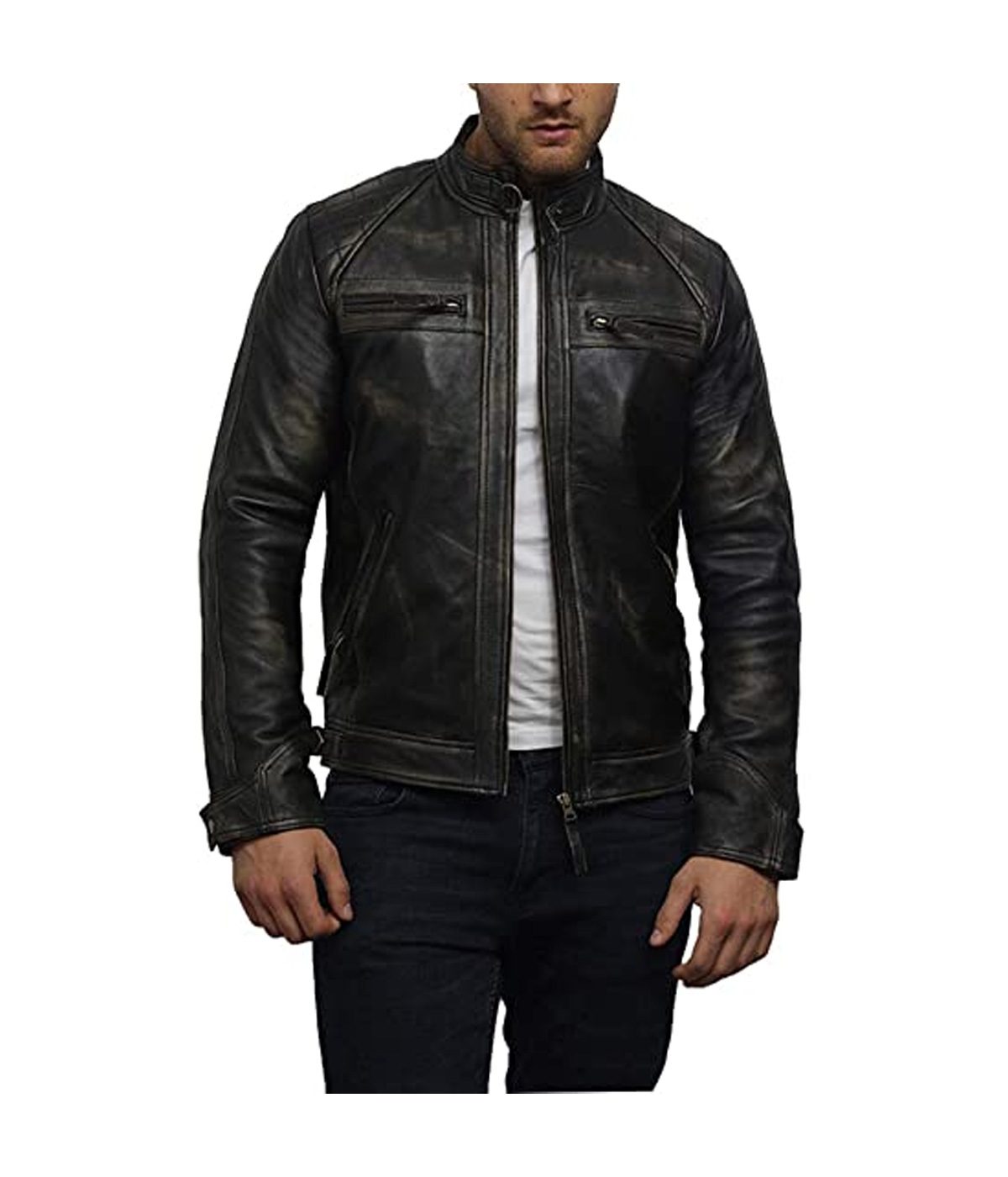 mens distressed biker jacket​