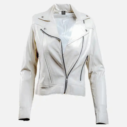white leather biker jacket womens