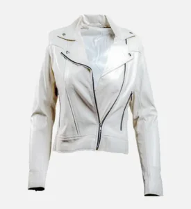 white leather biker jacket womens