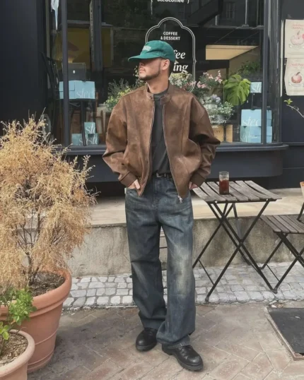 Men's Brown Suede Bomber Jacket