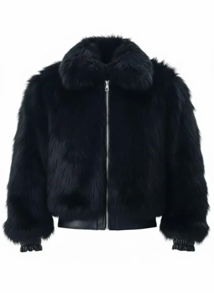 Men's Black Fox Fur Bomber Jacket